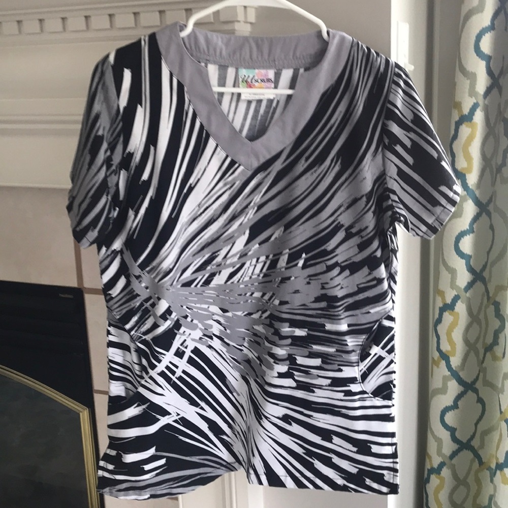 Gray and black scrub top